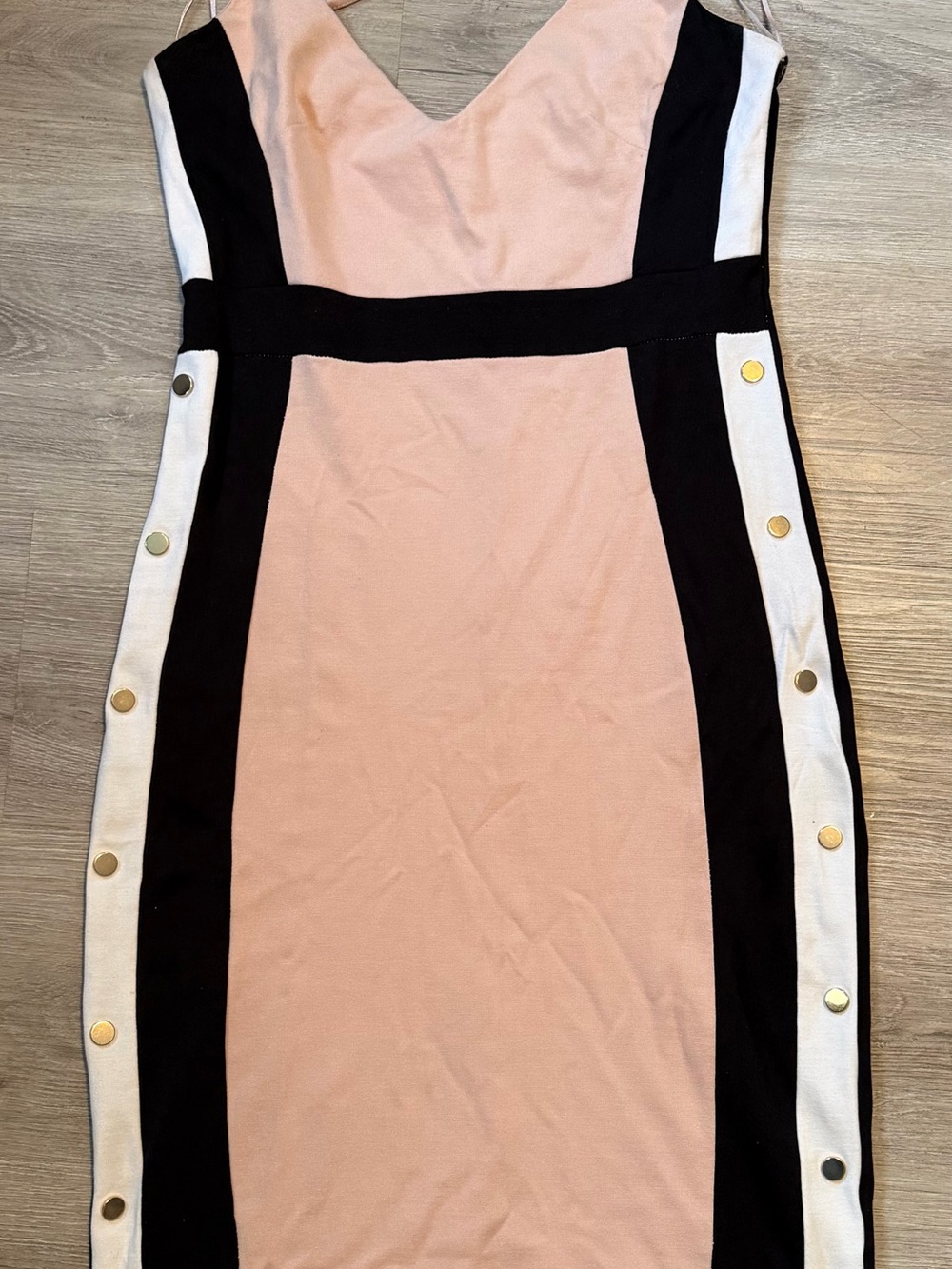 Sleeveless Pink Colorblock Midi Dress with Side Button Detail